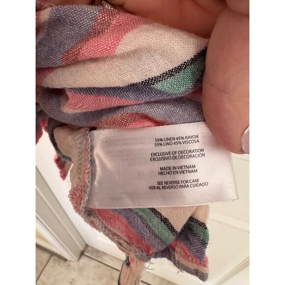 Orvis Multi-Color Cap Sleeve Striped Button Down Linen Blend Blouse Size XL - Picture 4 of 8